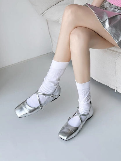 Silver Ballet Flats Shoes
