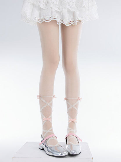 Fairy Pink Bow Lace Tights