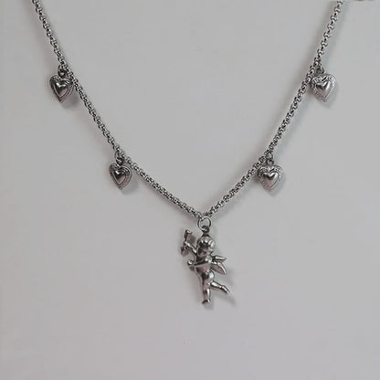 Sliver Heart Bow Necklace