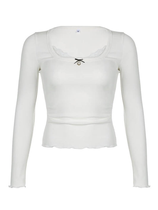White Lace Pearl Decoration Top
