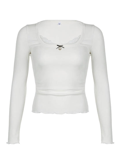 White Lace Pearl Decoration Top