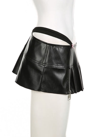 Pink Bow Leather Mini Skirt
