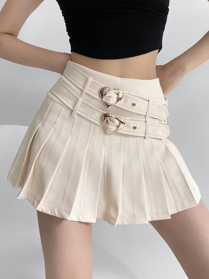 Sweet Double Heart Belts Skirt