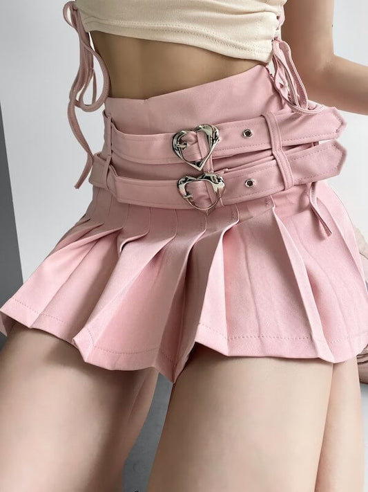 Sweet Double Heart Belts Skirt