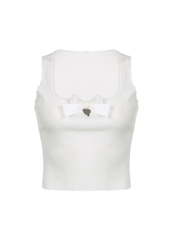 White Heart Bow Lace Top