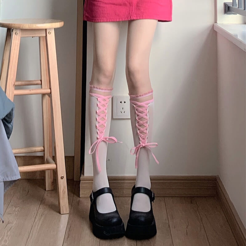 Lolita Lace Ribbon Bandage Stockings