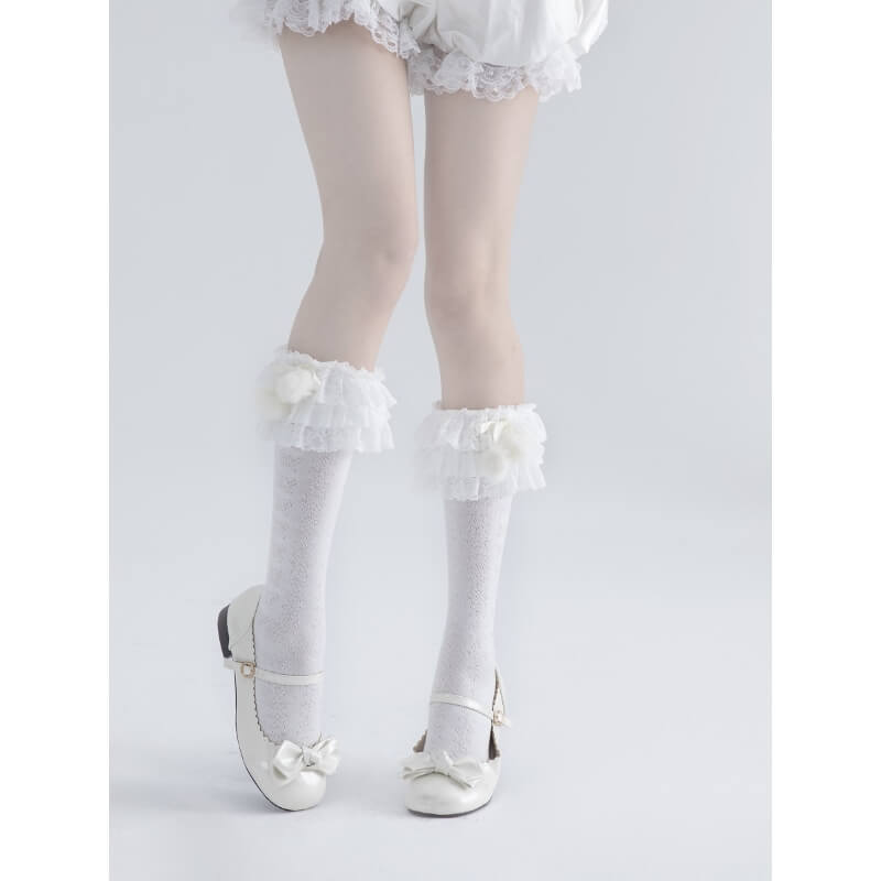 Lolita Layered Plush Ball Stockings