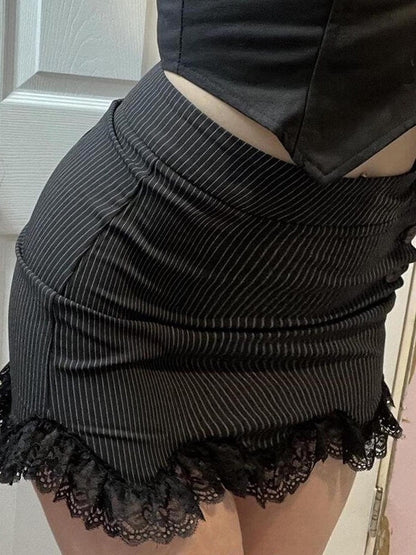Black Stripes Lace Wrapped Skirt