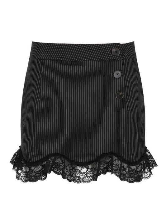 Black Stripes Lace Wrapped Skirt