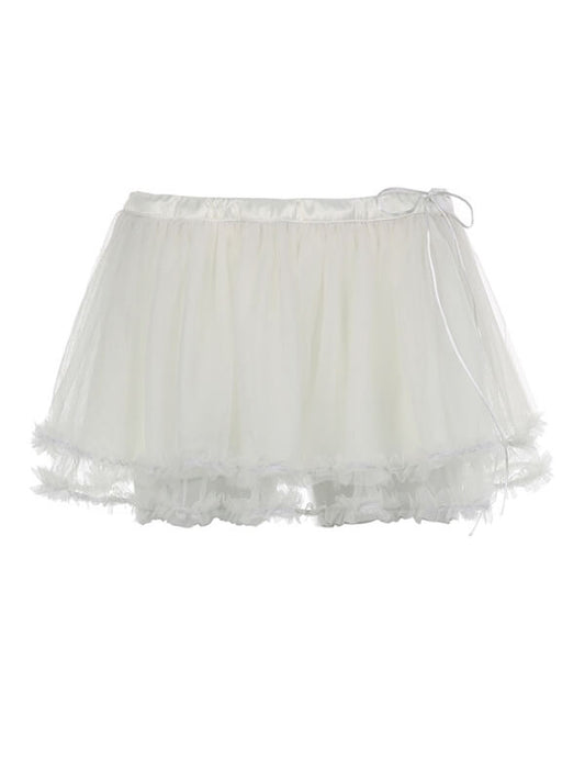 White Tulle Mesh Layered skirt