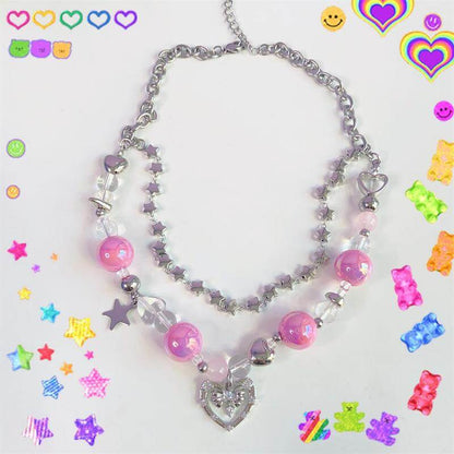 Pink Punk Heart Necklace