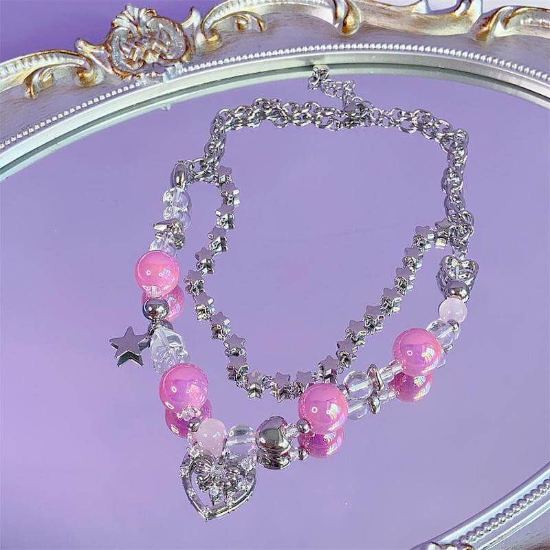 Pink Punk Heart Necklace