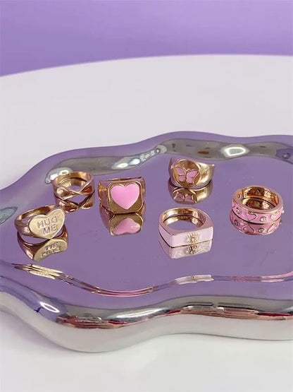 Fashion Pink Heart Rings 6 pieces