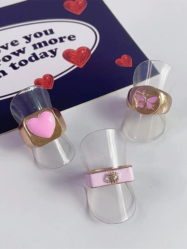 Fashion Pink Heart Rings 6 pieces