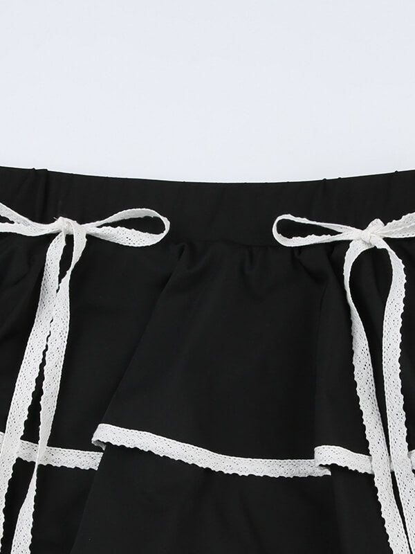 Princess Black with White Bow Layered Skirt