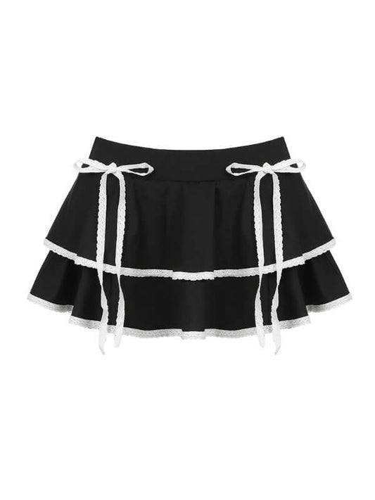 Princess Black with White Bow Layered Skirt