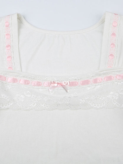 White Pink Lace Top