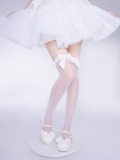 Elegant White Bow Lolita Stockings W689