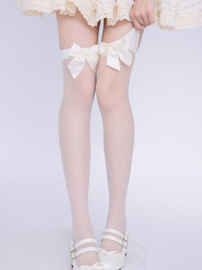 Elegant White Bow Lolita Stockings W689