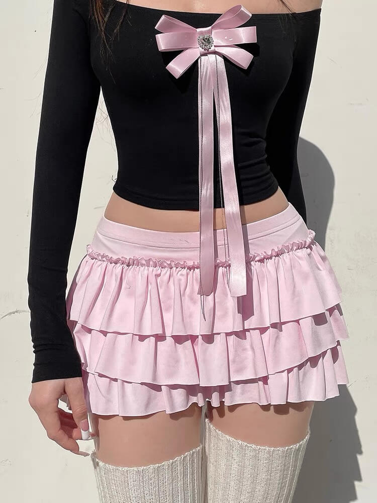 Sweetheart Pink Bow Layered Skirt