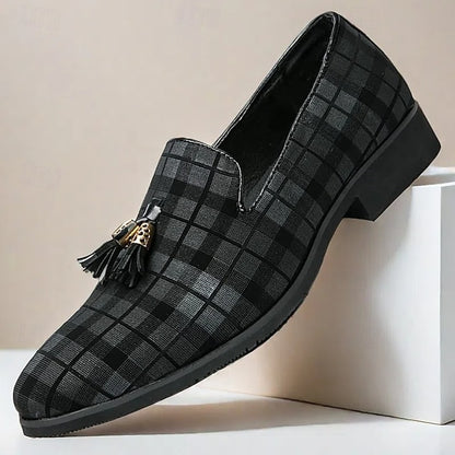 Plaid Men's Decoration Loafers Tassel – Elegant with