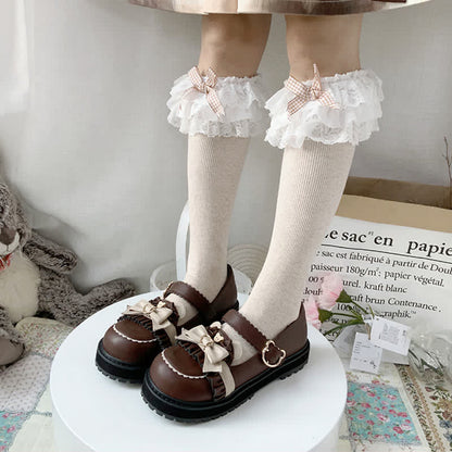 Vintage Bow Knot Button Bear Platform Lolita Shoes