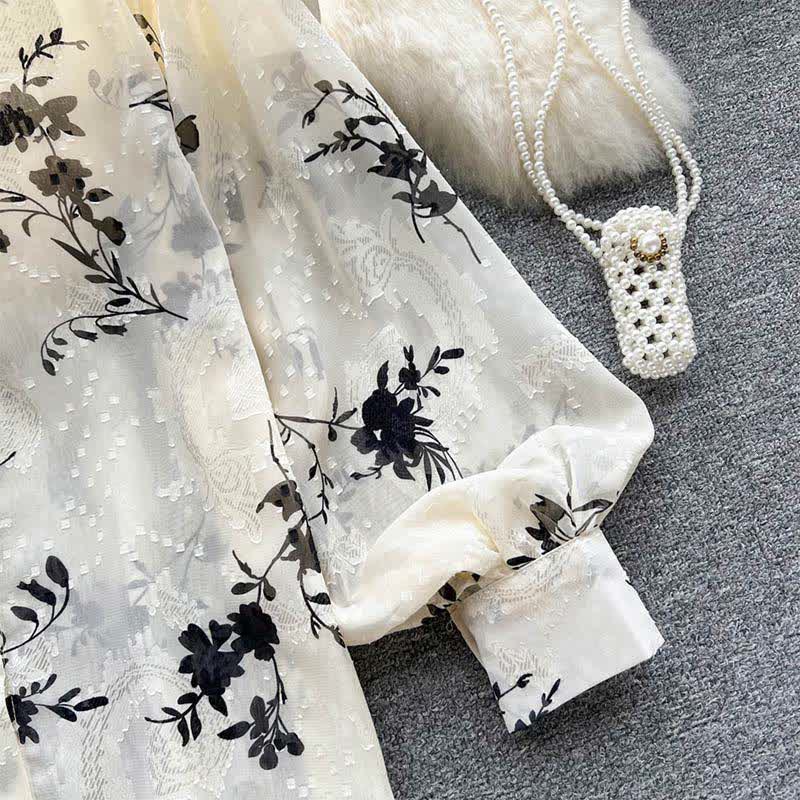 Floral Embroidery Puff Sleeve Chiffon Shirt