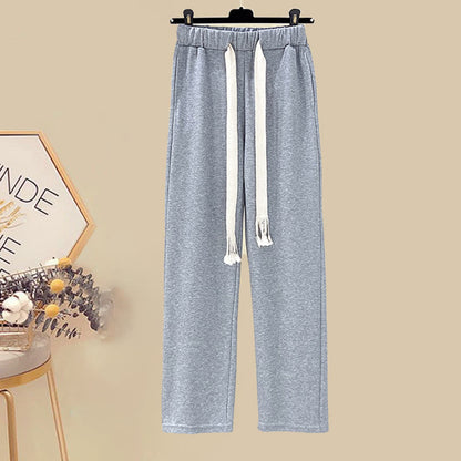 Zipper Pocket Plush Outerwear Grey Pants Set