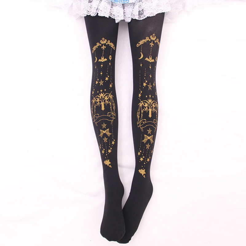 Moon-Star Printed Velvet Lolita Tights