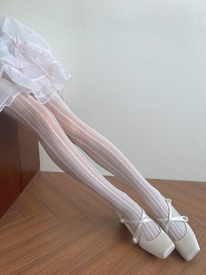 Tights White Y2K Hollow-out