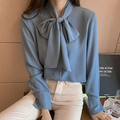 Elegant Stand-Up Collar Bow Loose Shirt