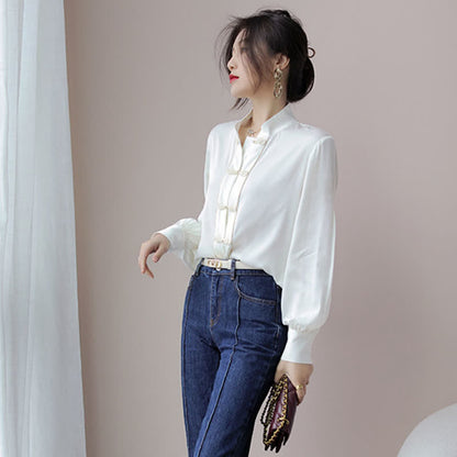 Vintage Buckle Chiffon Shirt Workwear