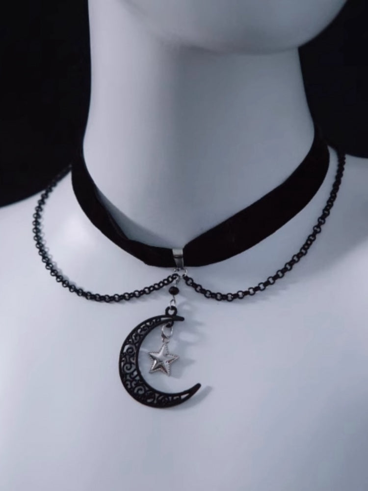 Moon Star Pendant Black Velvet Choker