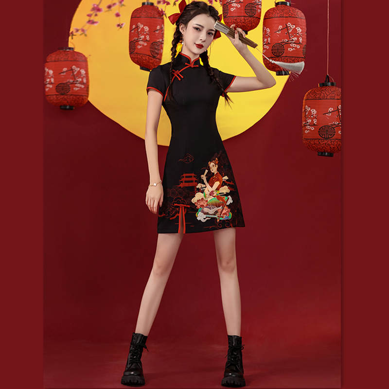 Gorgeous Girl Short Sleeve Buckle Cheongsam Dress