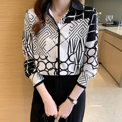 Graphic Print Lapel Shirt Workwear