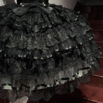 Butterfly Fabric Black Dress Tiered Hime All Bodice Skirt Lolita Hanayome