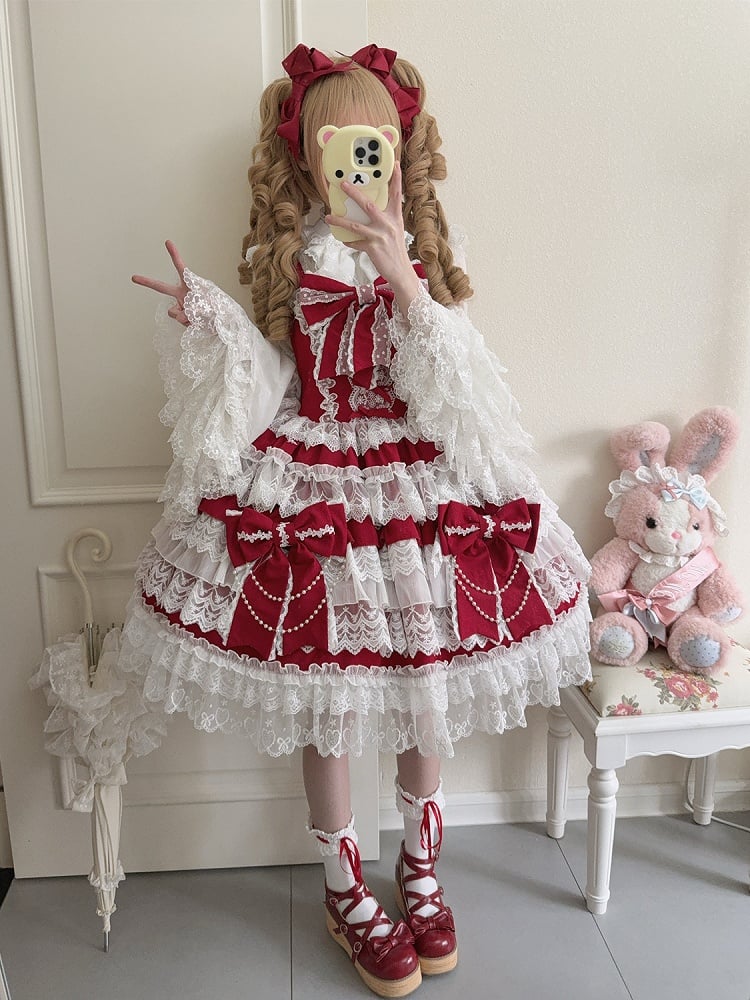 Lolita Tiered Decoration Big Hanayome Red Dress Skirt Bows