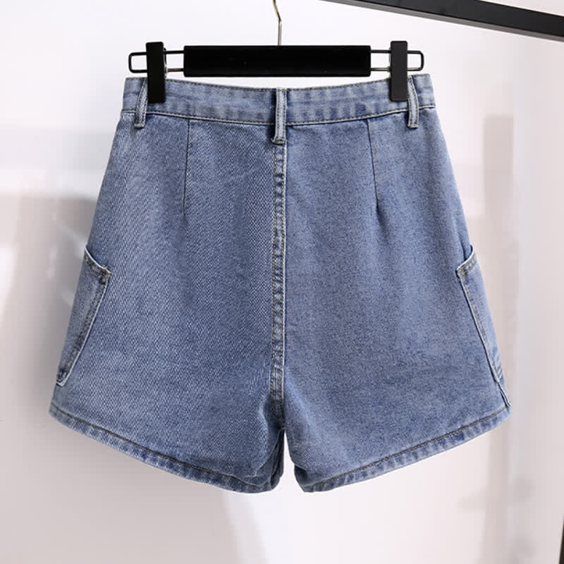 Fake Two Pieces Lapel T-Shirt Pocketed Denim Shorts