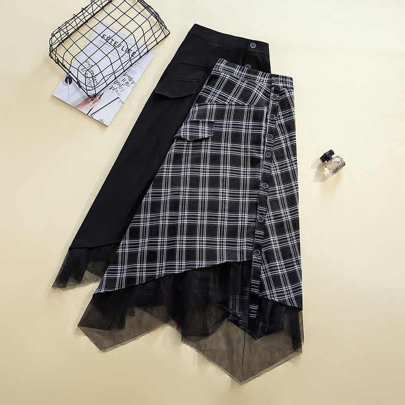 Plaid Shirt Button Front Tulle Skirt