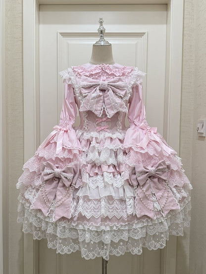 Bead Lolita Chain Decoration Bows Pink Tiered Big Dress Hanayome Skirt