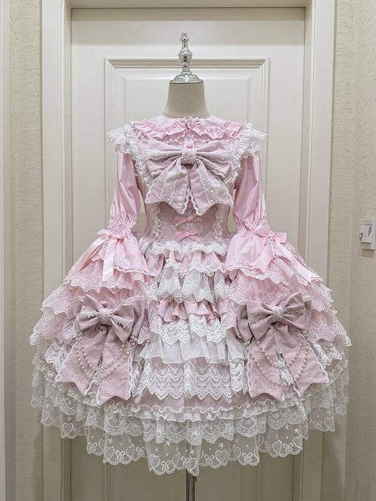 Bead Lolita Chain Decoration Bows Pink Tiered Big Dress Hanayome Skirt