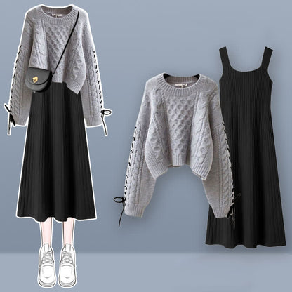 Sweet Cable Sweater Knit Slip Dress Set