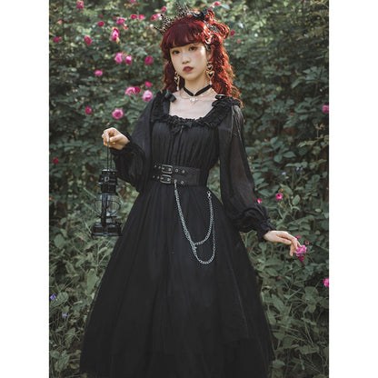 Black Chain Belt Long Sleeve Slip Lolita Dress