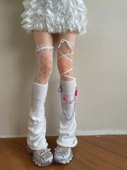 Design /Lace Cut-out Chain Warmers Stockings/Leg White Leg Overknee