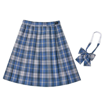 Plaid Print Pleated Skirt Bow Tie Set