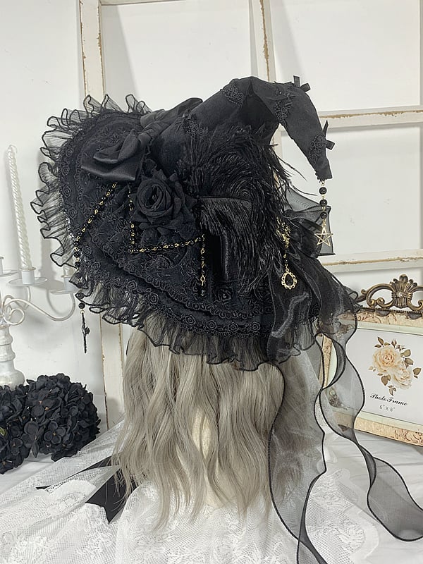 Cross Chain Black Halloween Witch Hat