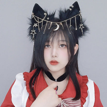 Black Star Moon Chain Fox Ears Furry Headband