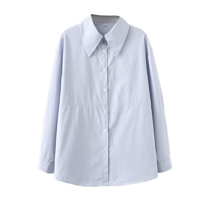 Lapel Pure Color Long Sleeve Loose Shirt Workwear