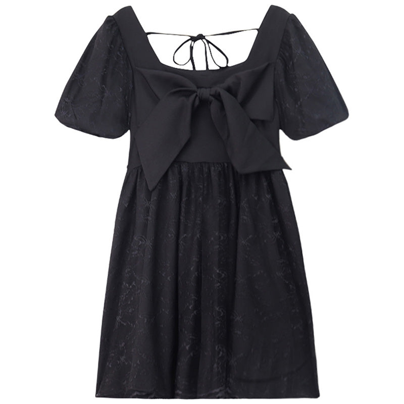 Black Lace Bow Knot Square Collar Tulle Dress