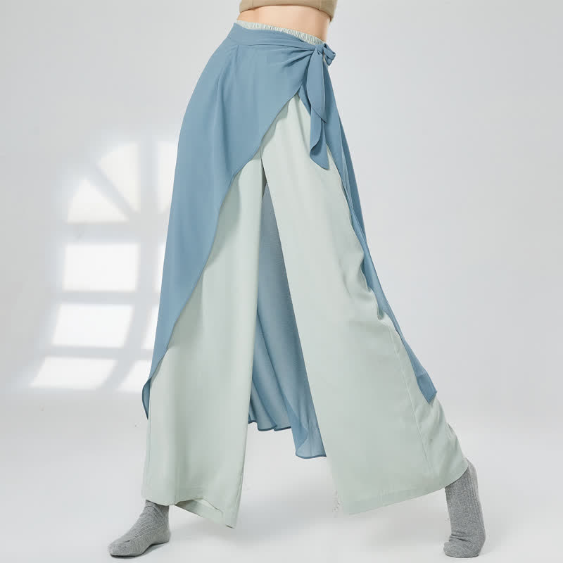 Vintage Blue Flowy Wide Leg Casual Pants